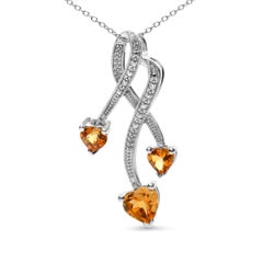 Sterling Silver 3-Stone Citrine and Diamond Accent Spiral Drop Pendant Necklace