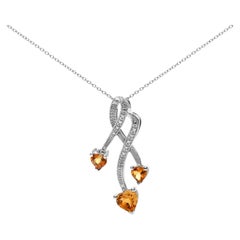 Sterling Silver 3-Stone Citrine and Diamond Accent Spiral Drop Pendant Necklace