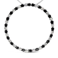 Sterling Silver 3.0 Cttw Alternating Black & White Treated Diamond Hoop Necklace