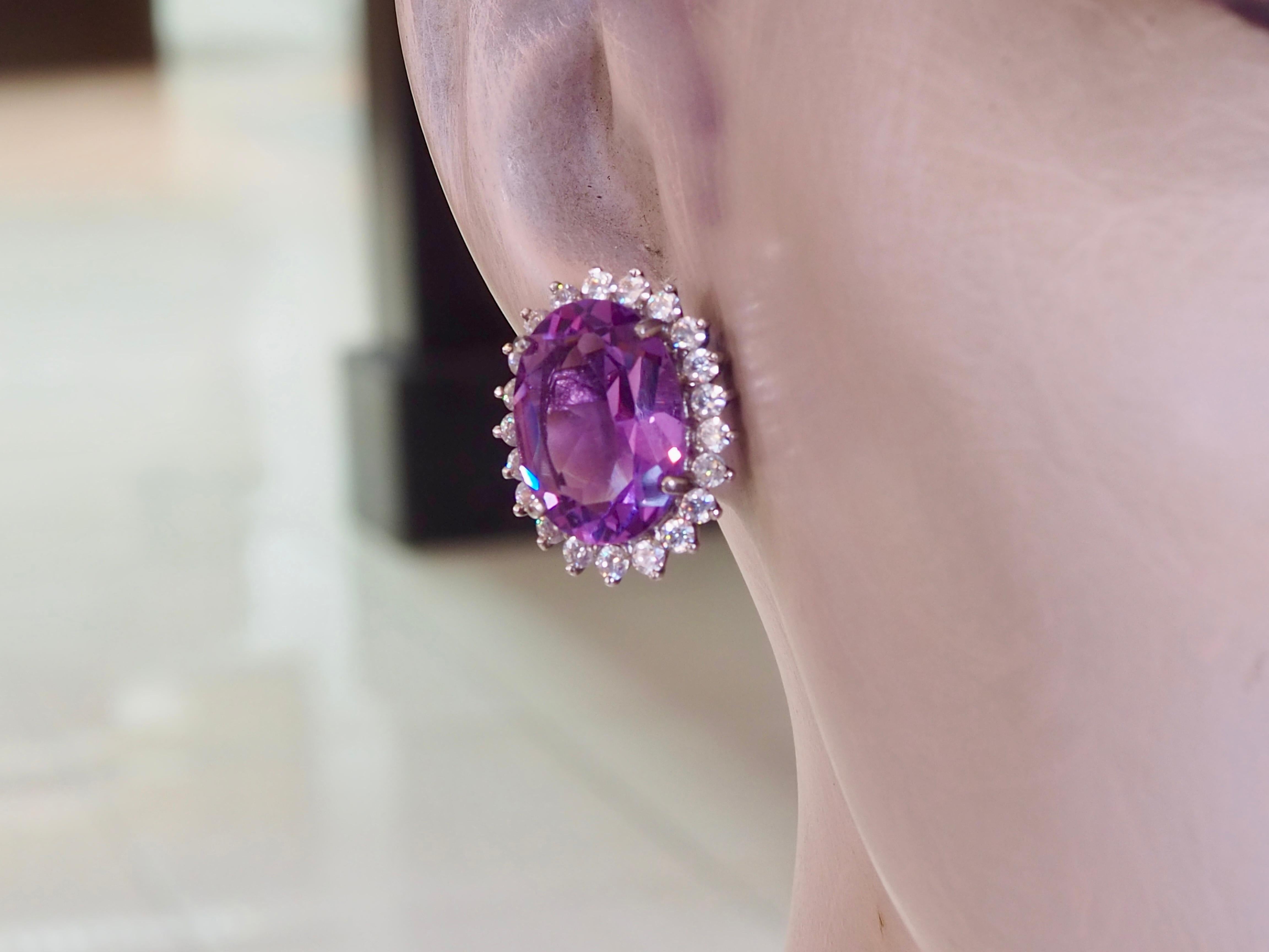 Orecchini a perno in argento sterling con ametista ovale e quarzo bianco da 30,53 carati in vendita 2