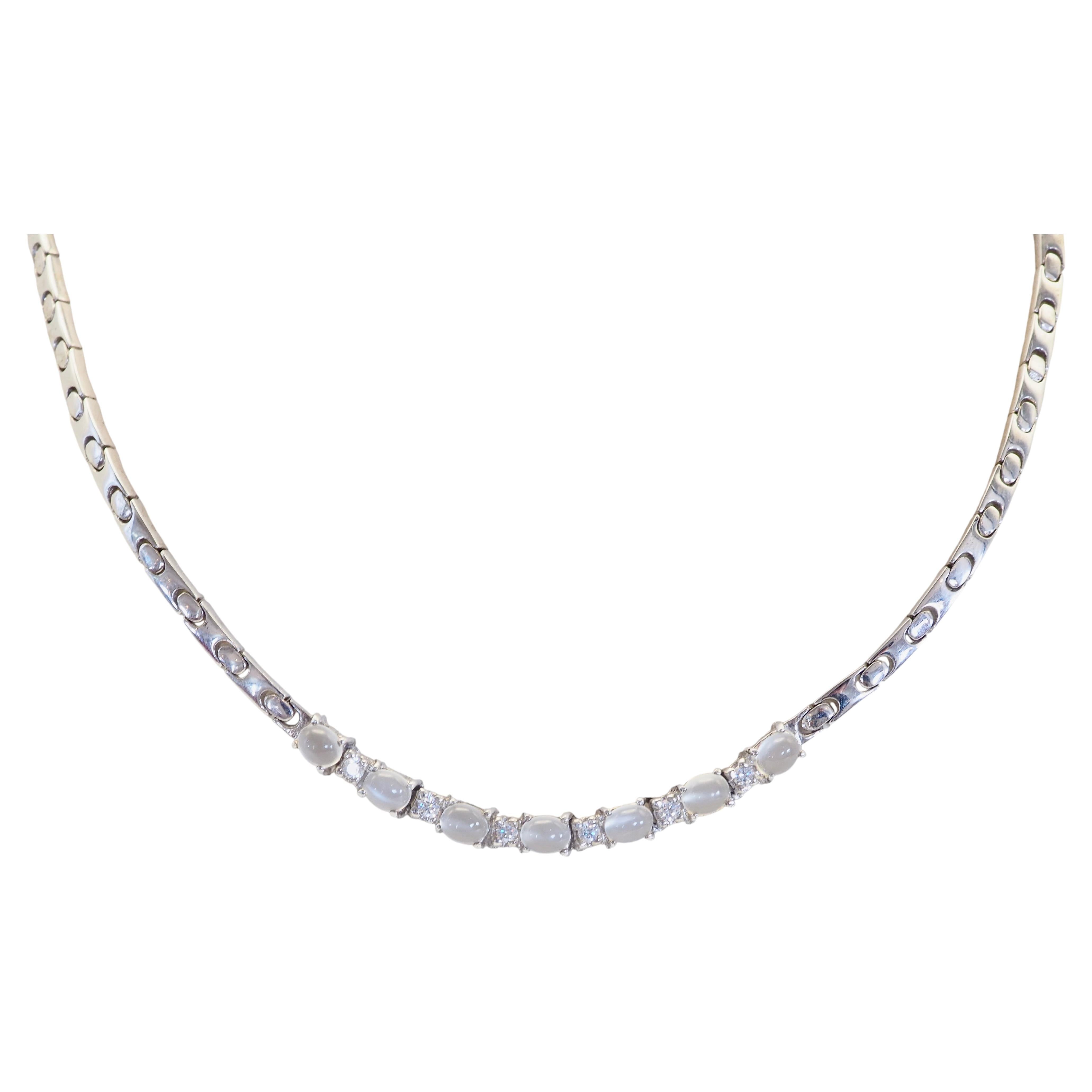 Collar de plata de ley con piedra de ojo de gato de 3,15 ct, piedra lunar y piedras blancas, 16,5 pulgadas