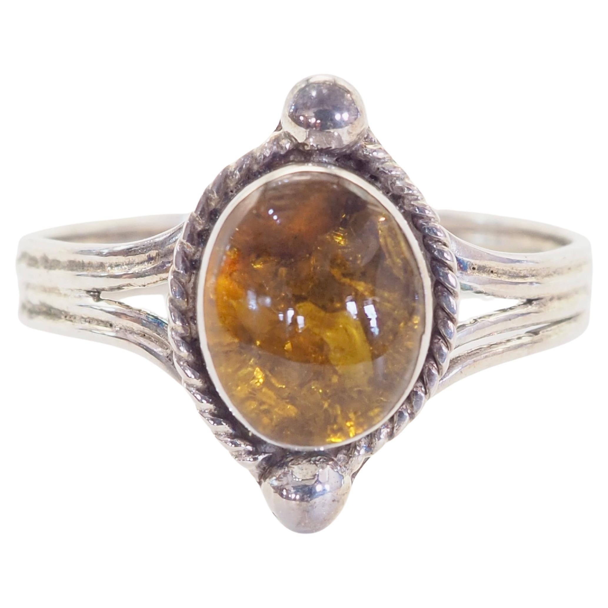 Sterling Silber 3,20ct Bernstein Solitär Split Vine Band Ring, Größe 7,75 im Angebot