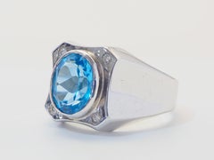 Sterling Silver 3.30ct Bezel Oval Blue Topaz & Quartz Band Ring, Size 8.75