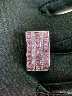 Sterling Silver 3.30ct Squared Pink Sapphire & Quartz Geometric Bar Pendant