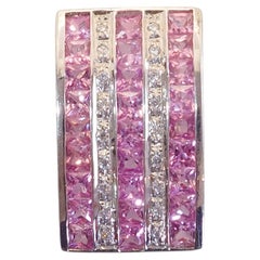 Sterling Silver 3.30ct Squared Pink Sapphire & Quartz Geometric Bar Pendant