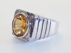 Sterling Silver 3.50ct Oval Citrine Bezel Set Signet Band Ring, Size 8.75