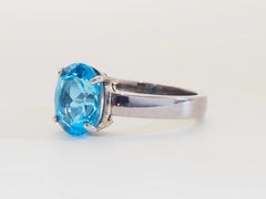 Bague solitaire en argent sterling avec topaze bleue ovale de 3,55 ct, taille 7,25