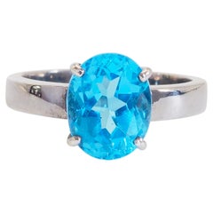 Bague solitaire en argent sterling avec topaze bleue ovale de 3,55 ct, taille 7,25