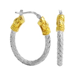 Sterling Silver 35mm Oval Hoop Earrings, 2-Tone 18K Gold and Rhodium Finish