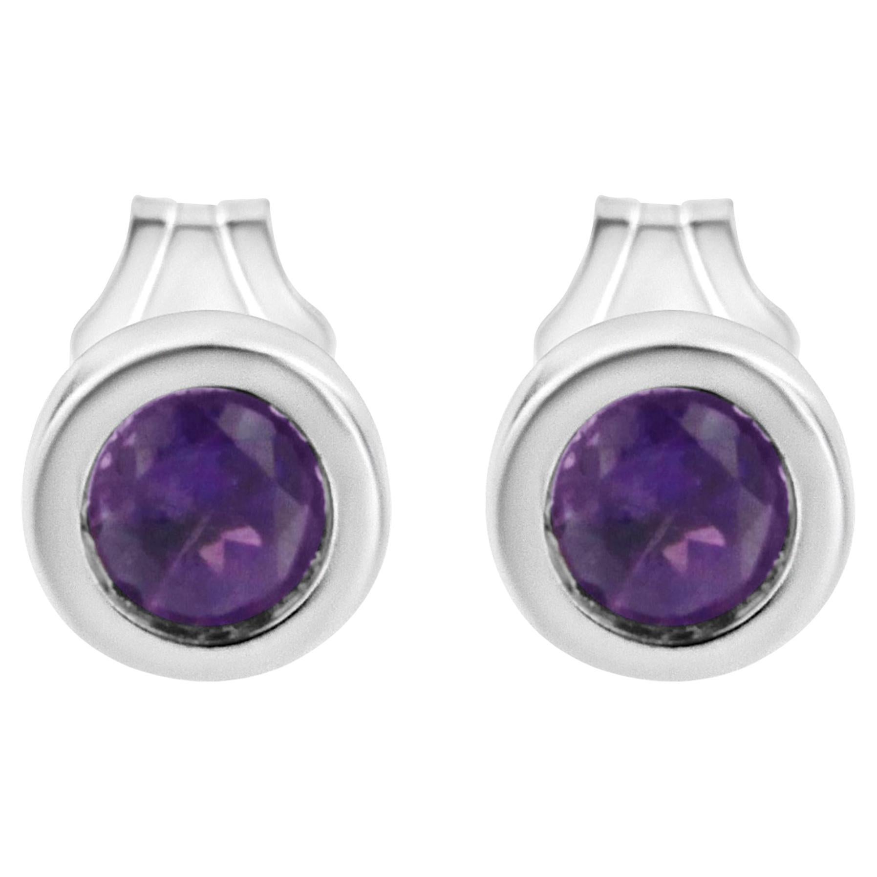 Orecchini solitari in argento sterling con pietra ametista viola trattata da 3,5 mm