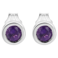 Orecchini solitari in argento sterling con pietra ametista viola trattata da 3,5 mm