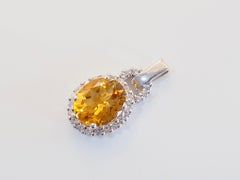 Sterling Silver 3.74ct Oval Citrine & White Stone Halo Pendant