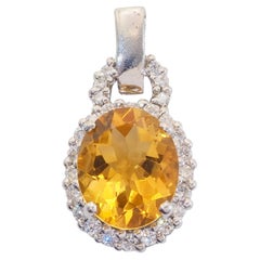 Sterling Silver 3.74ct Oval Citrine & White Stone Halo Pendant