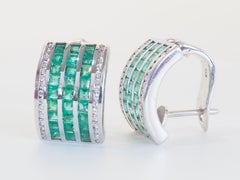 Sterling Silver 3.90ctw Squared Emerald & Quartz Geometric Latch Stud Earrings