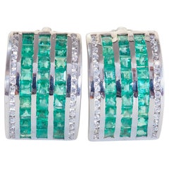 Sterling Silver 3.90ctw Squared Emerald & Quartz Geometric Latch Stud Earrings