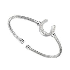 Sterling Silver 3mm Mesh Cuff CZ Horseshoe (16x14mm) in Center, Rhodium Finish