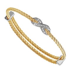 Sterling Silver 3mm Mesh Expandable Cuff Bracelet with CZ, 18K Gold Finish