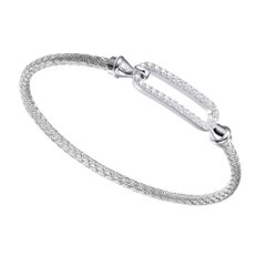 Sterling Silver 3mm Mesh Hook Bangle with CZ Link (24x8mm), Rhodium Finish