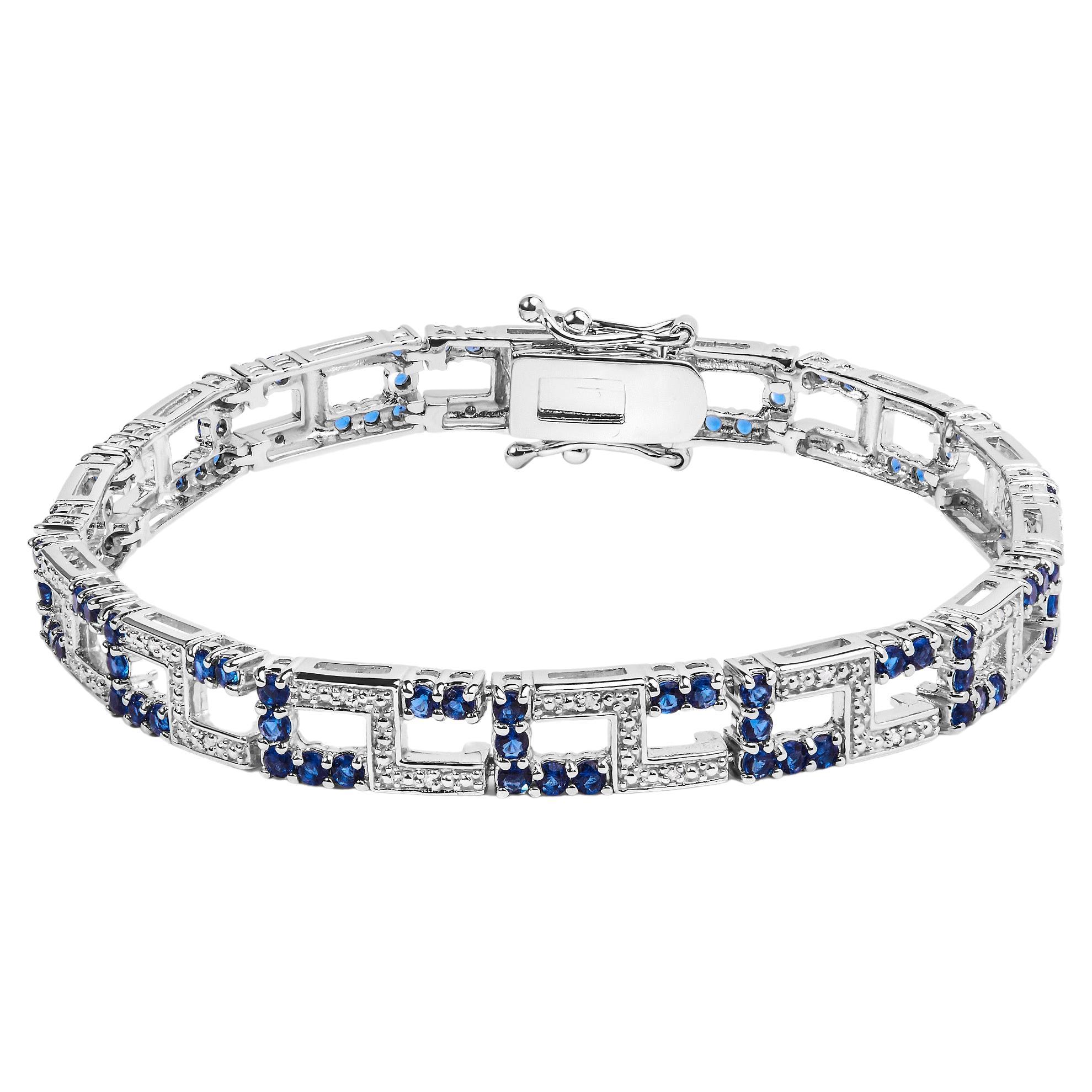 Bracciale da tennis aperto in argento sterling con zaffiro blu e diamanti da 4 4/5 carati