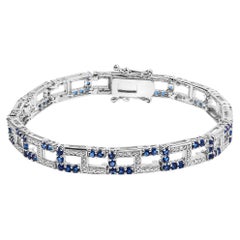Sterling Silver 4 4/5ct Blue Sapphire & Diamond Accent Open Link Tennis Bracelet