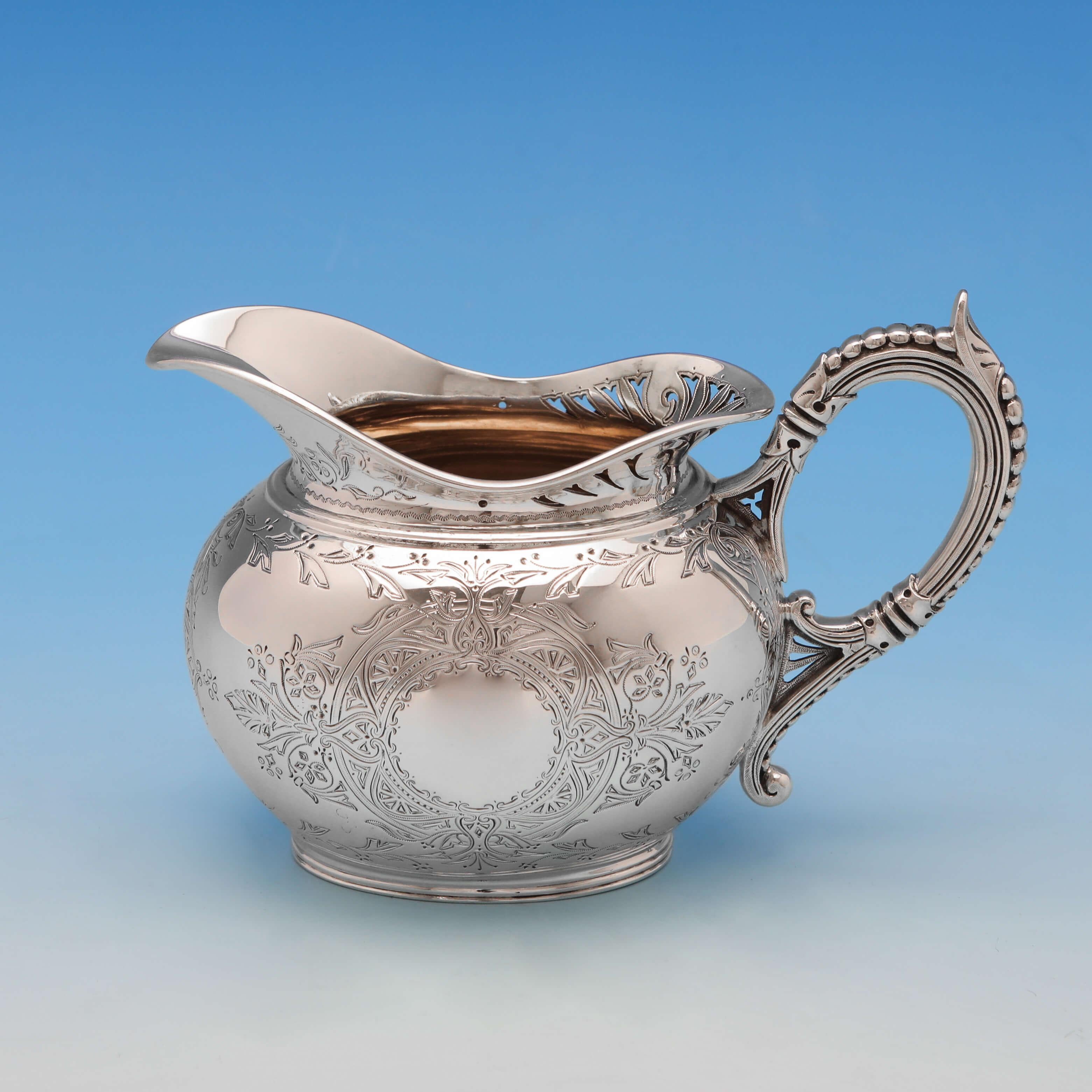 Late 19th Century Victorian 4-Piece Antique Sterling Silver Tea Set by Elkington, London, 1888