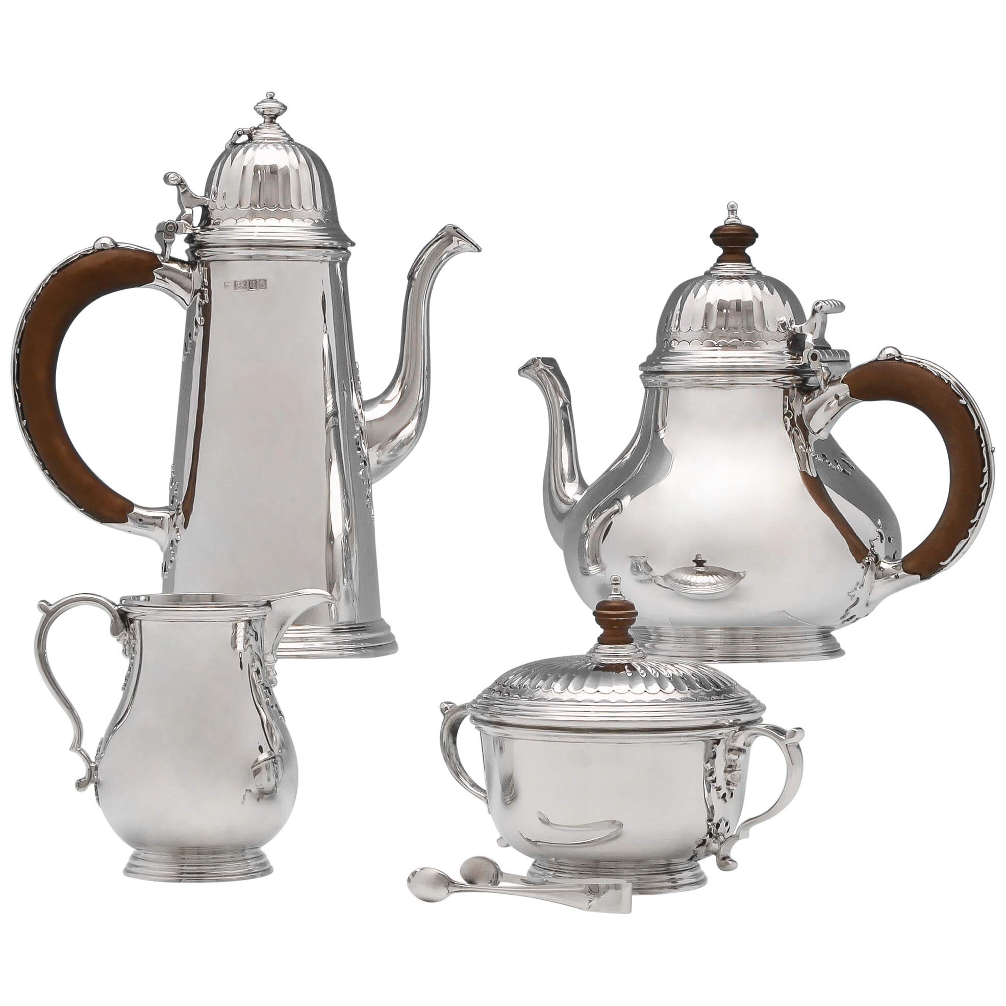 Queen Anne Revival Heavy Sterling Silver Tea Set by William Comyns in 1964