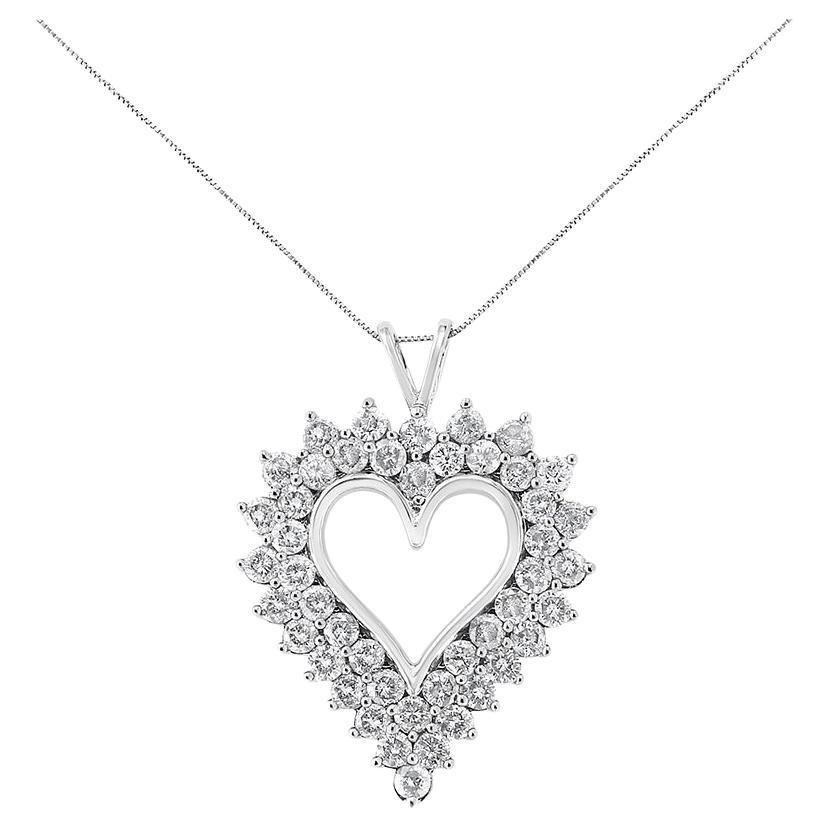Sterling Silver 4.0 Carat Double Row Composite Diamond Heart Pendant Necklace