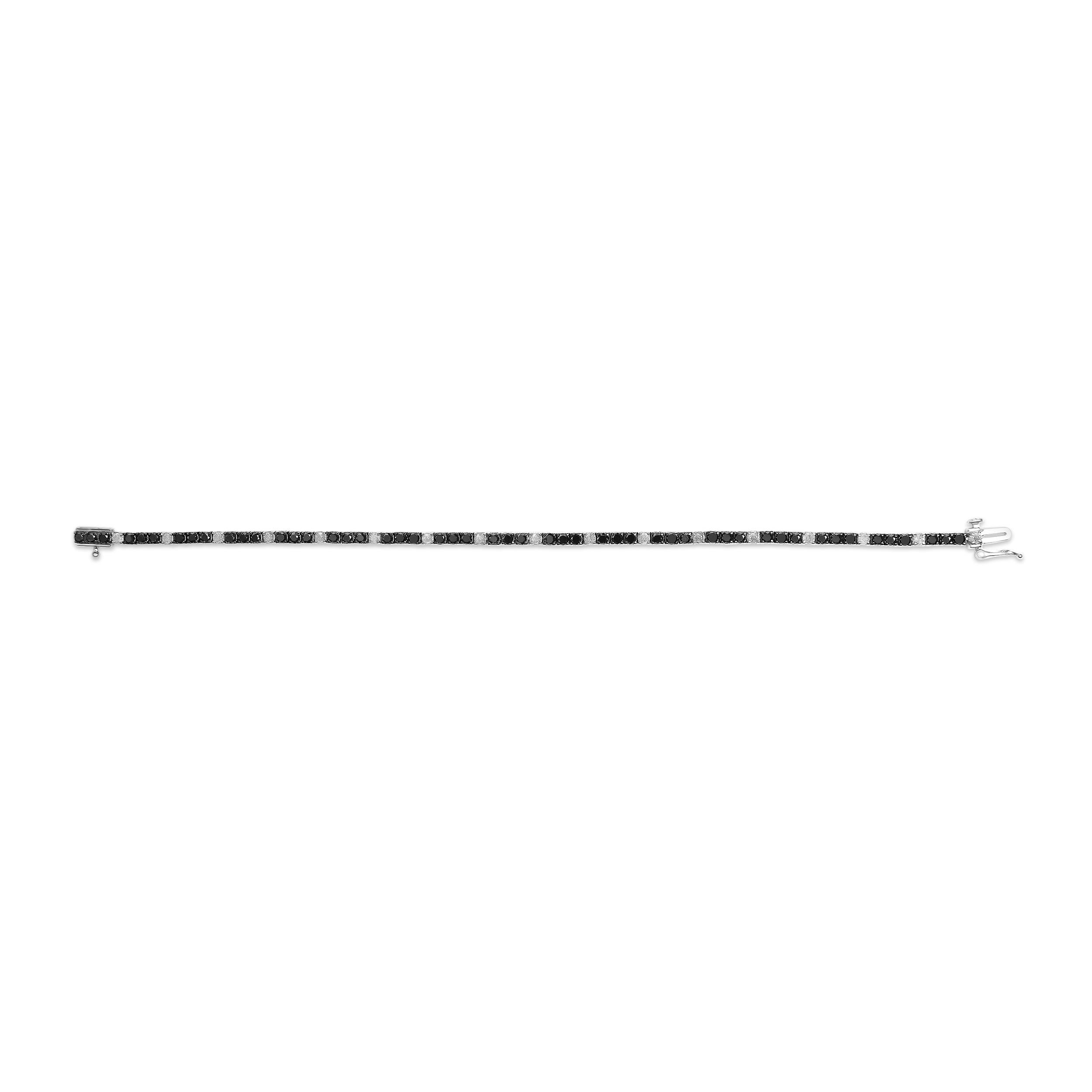 Modern Sterling Silver 4.0ct with Alternating White and Black Diamond Tennis Bracelet For Sale