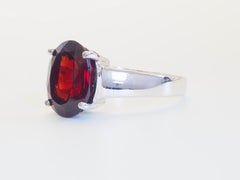 Sterling Silver 4.52ct Oval Cut Red Garnet Solitaire Band Ring, Size 6.75