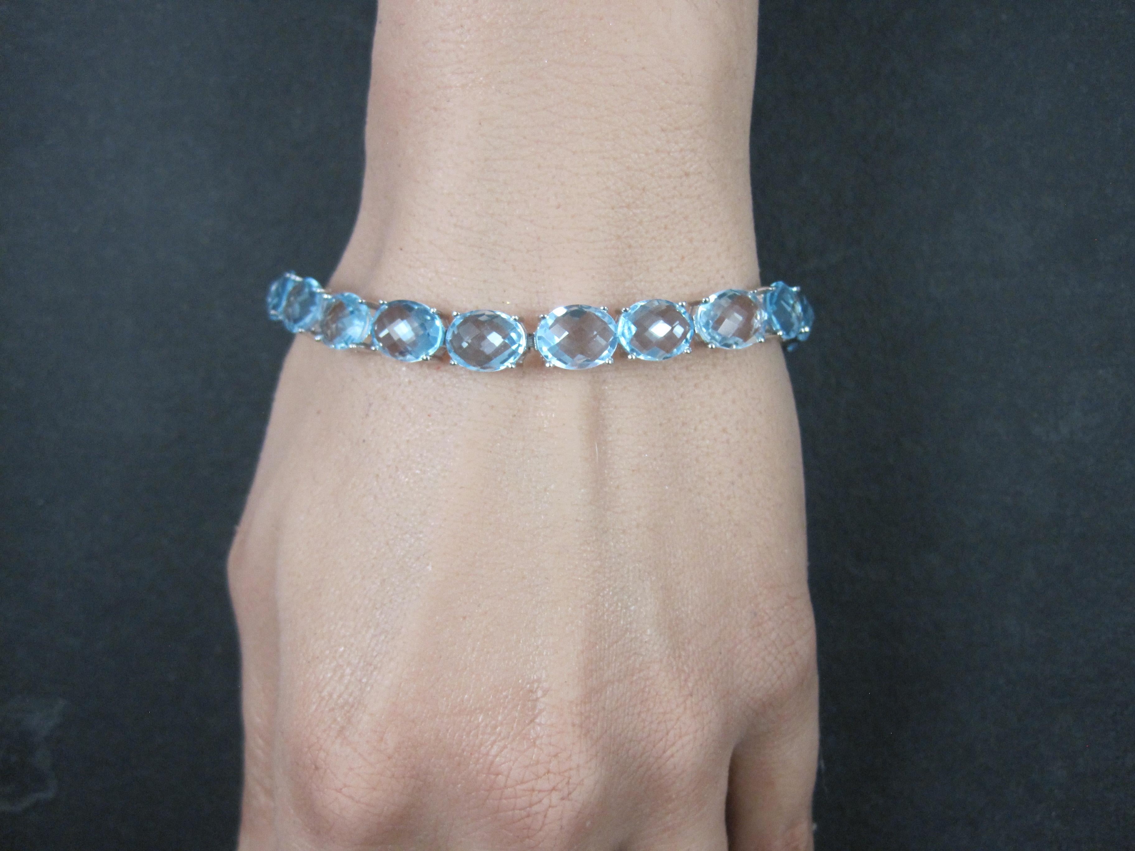 Pulsera de tenis de plata de ley con topacio azul de 45,6 quilates en venta 6