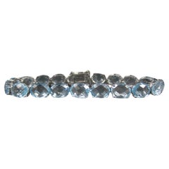 Sterling Silver 45.6 Carat Blue Topaz Tennis Bracelet
