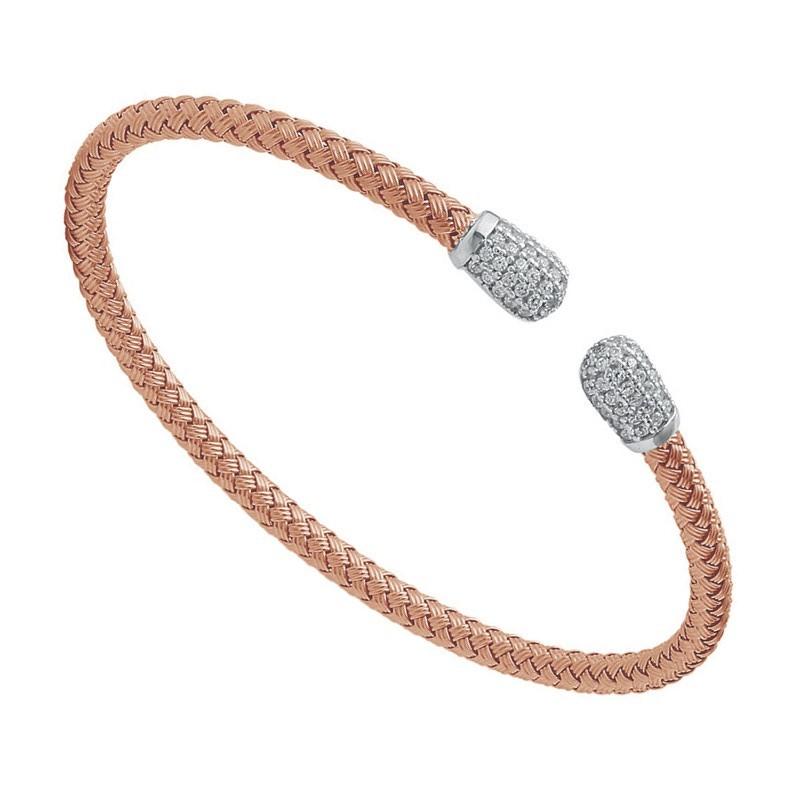 Modern Sterling Silver 4mm Mesh Cuff with CZ, Rose Gold Finish For Sale