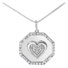 Sterling Silver 5/8 Cttw Diamond Mirror with Heart and Diamond Halo 18" Necklace