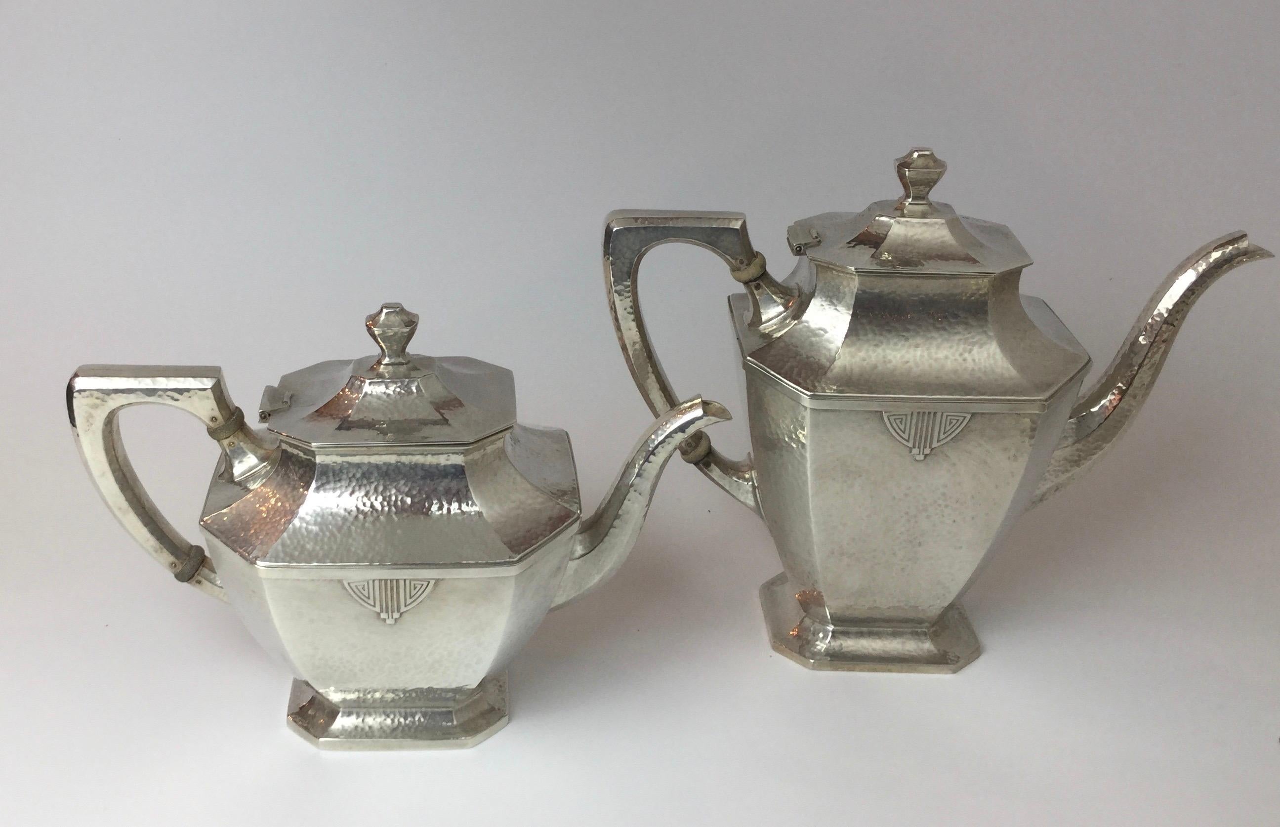 Arts and Crafts Sterling Silver 5-Piece Tea Set by Wallace, circa 1905