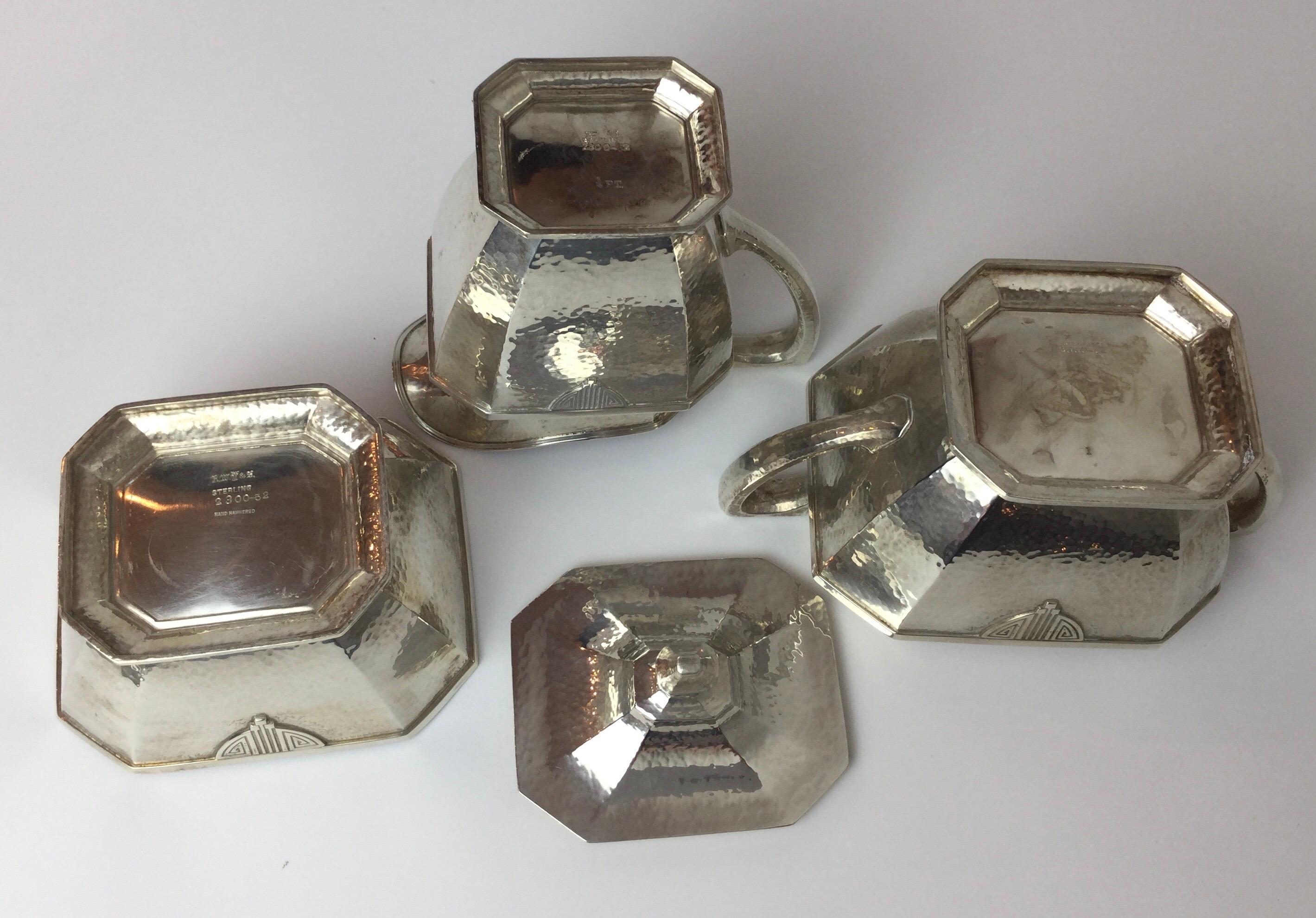 Hammered Sterling Silver 5-Piece Tea Set by Wallace, circa 1905