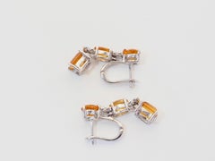 Sterling Silver 5.80ct Oval, Heart, Square Citrine & Quartz Dangle Earrings