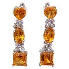 Sterling Silver 5.80ct Oval, Heart, Square Citrine & Quartz Dangle Earrings