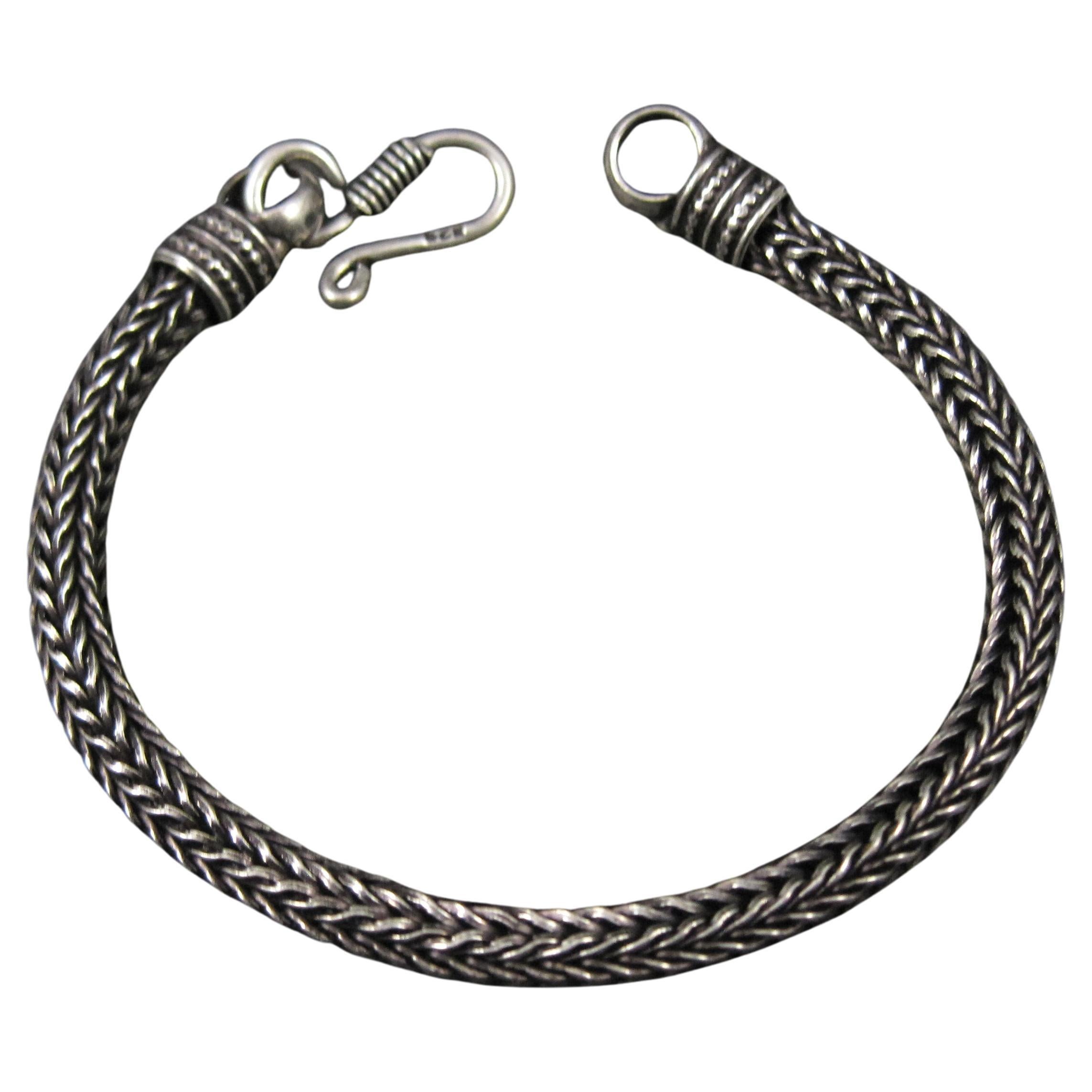 Sterling Silver 5mm Woven Foxtail Wheat Chain Bracelet 7.5"