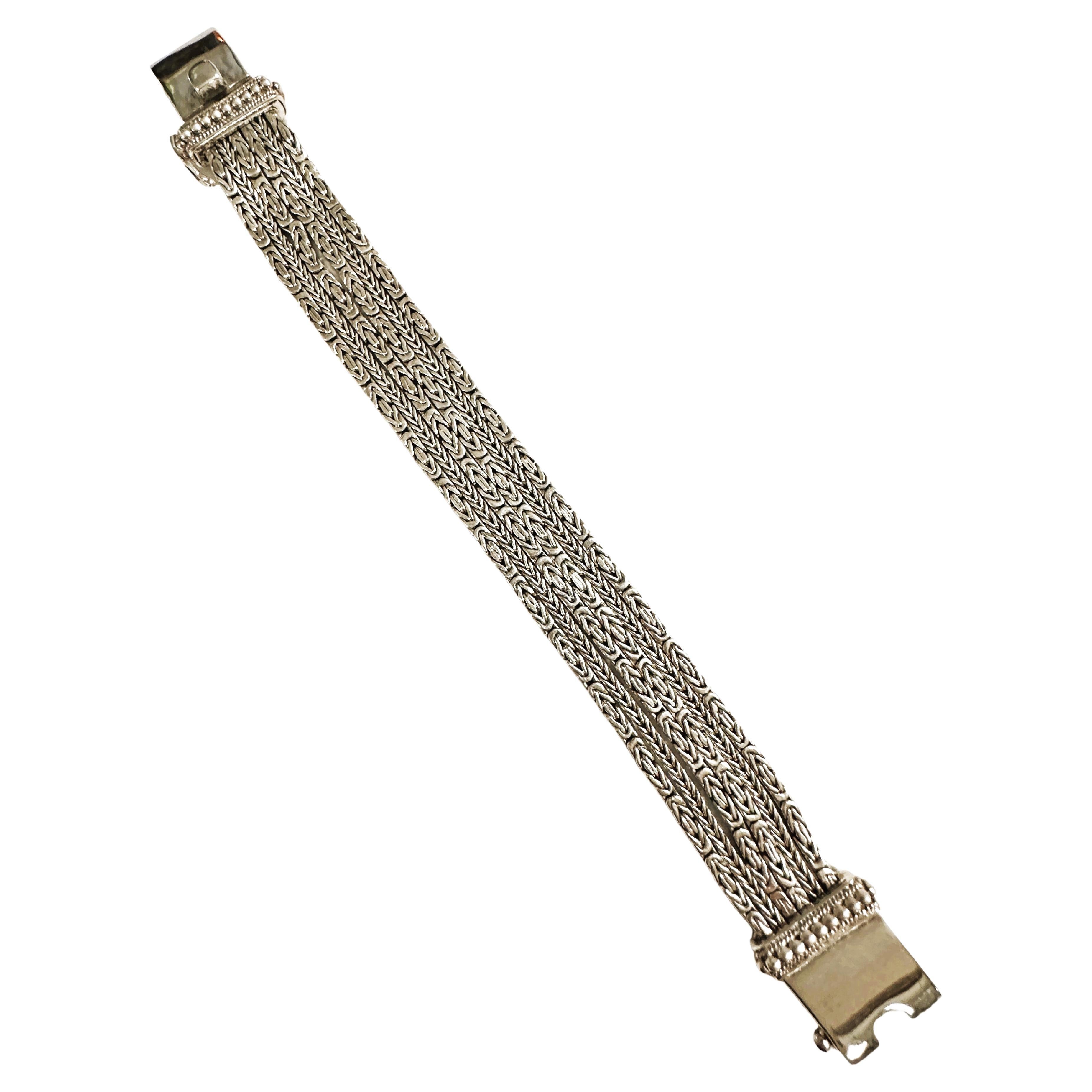 Sterling Silver 6 Strand Byzantine Heavy Statement Bracelet For Sale