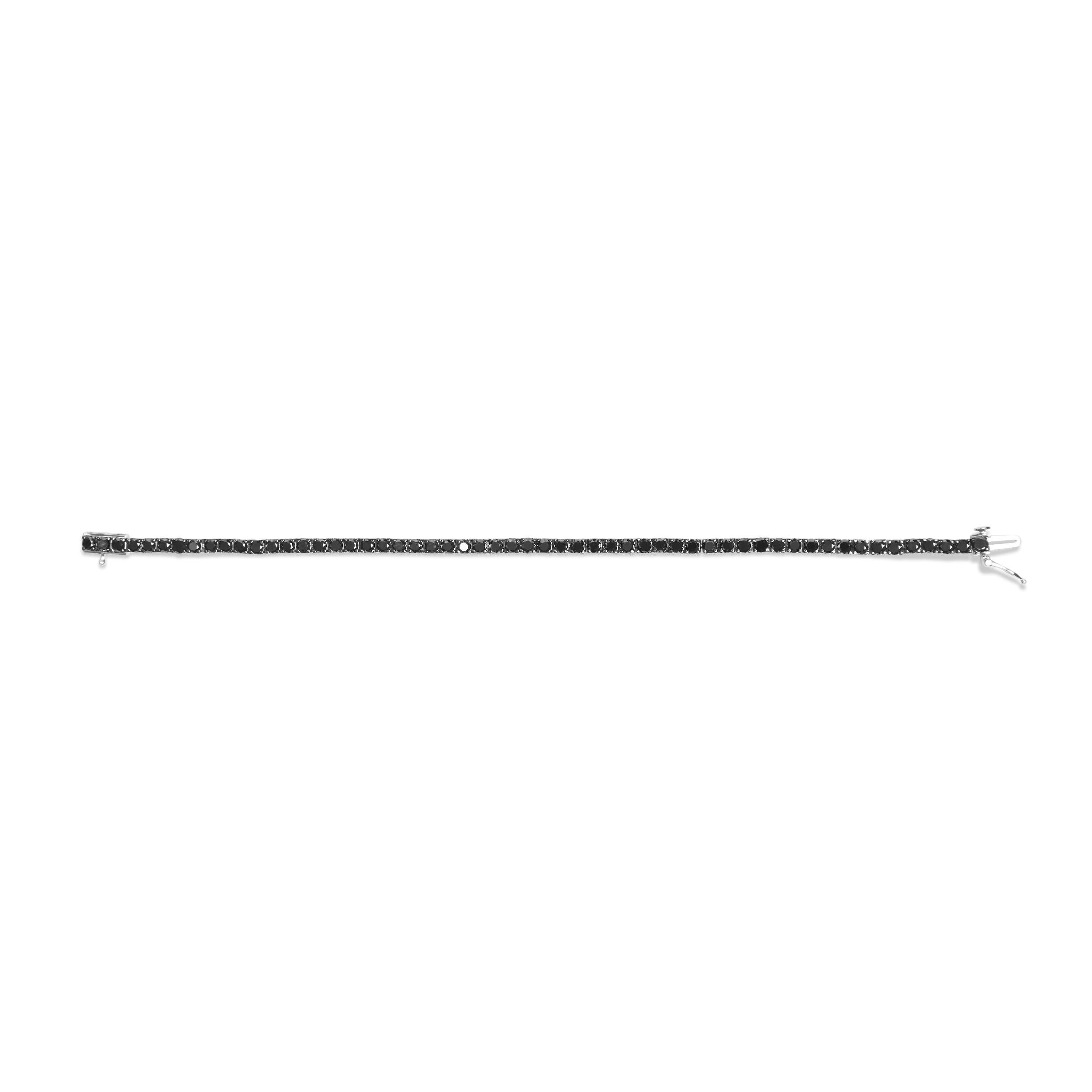 Modern Sterling Silver 6.0 Cttw Treated Black Round-Cut Diamond Classic Tennis Bracelet For Sale