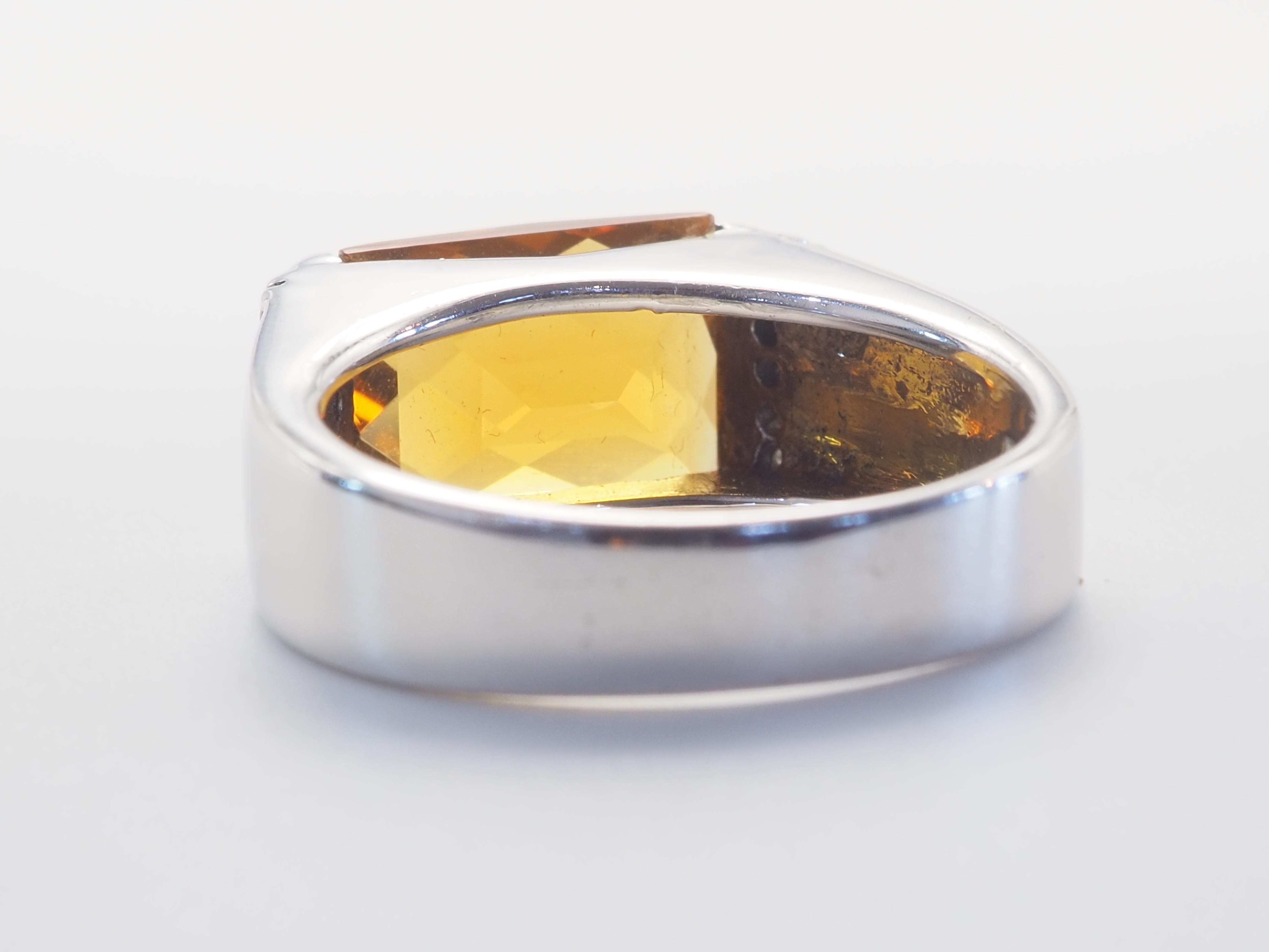 Taglio baguette Anello con sigillo in argento Sterling 6,29ct rettangolare con Citrino Whiskey e Quarzo Bianco in vendita