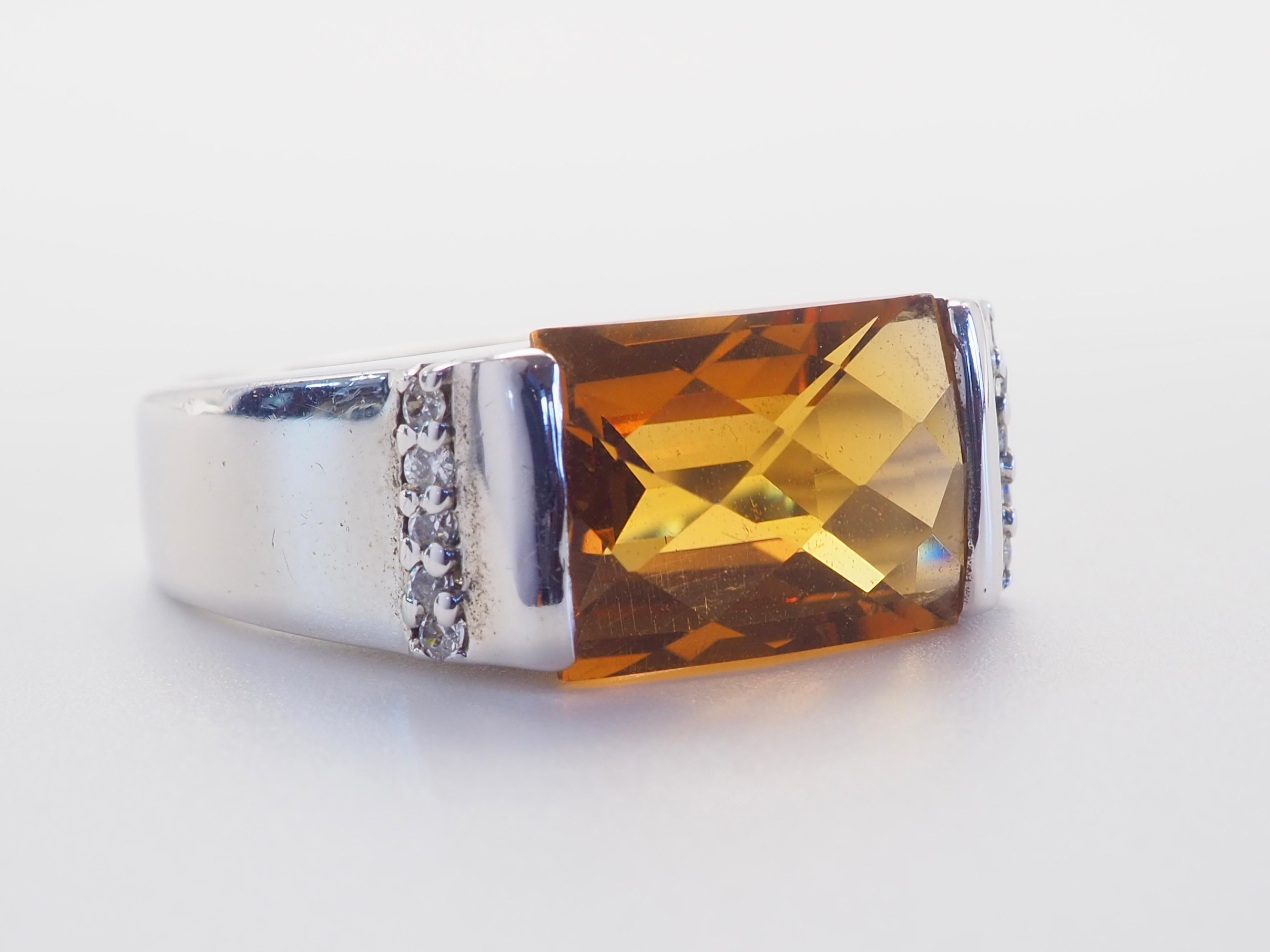 Anello con sigillo in argento Sterling 6,29ct rettangolare con Citrino Whiskey e Quarzo Bianco In condizioni ottime in vendita a เกาะสมุย, TH