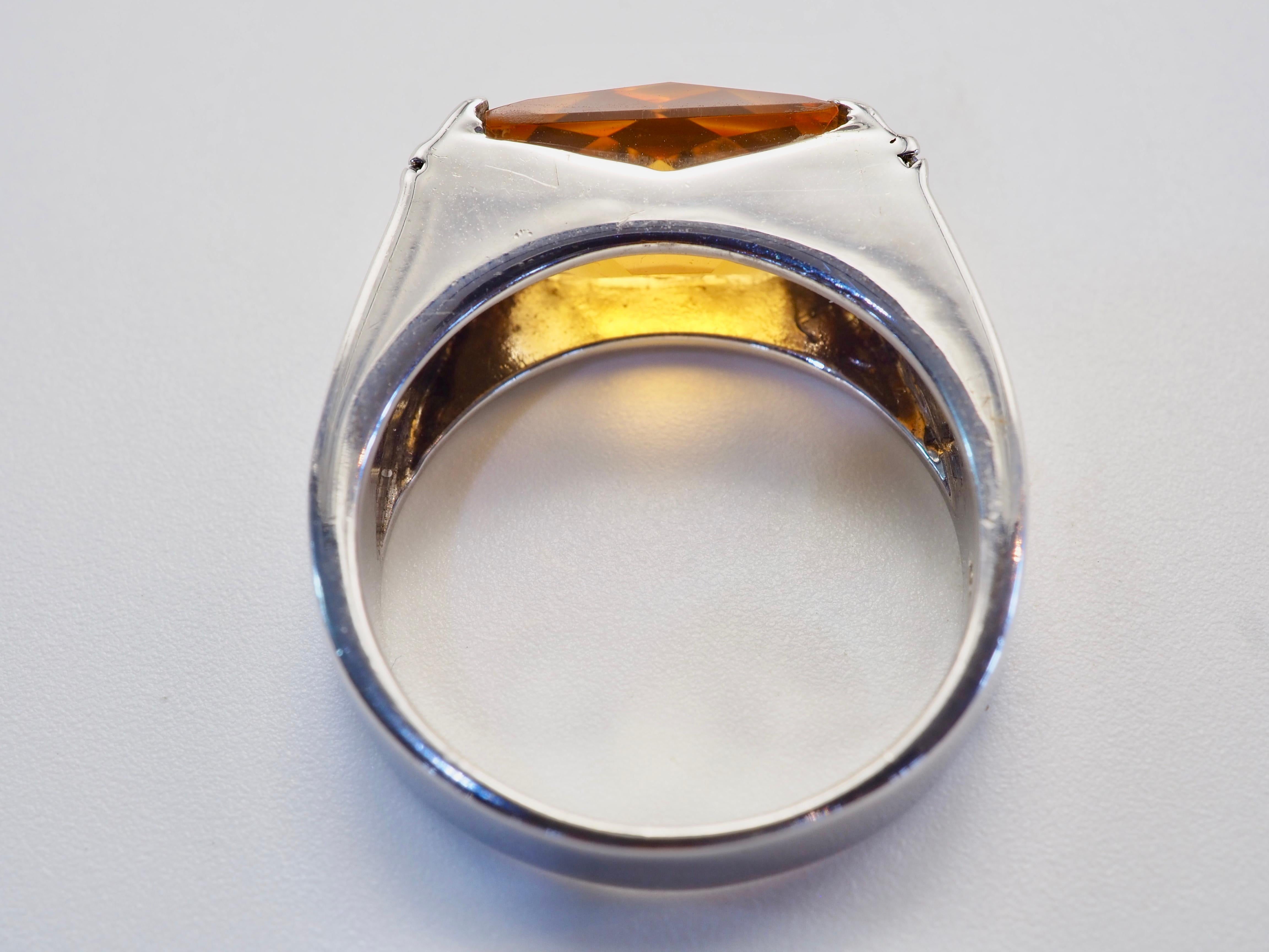 da uomo o donna Anello con sigillo in argento Sterling 6,29ct rettangolare con Citrino Whiskey e Quarzo Bianco in vendita