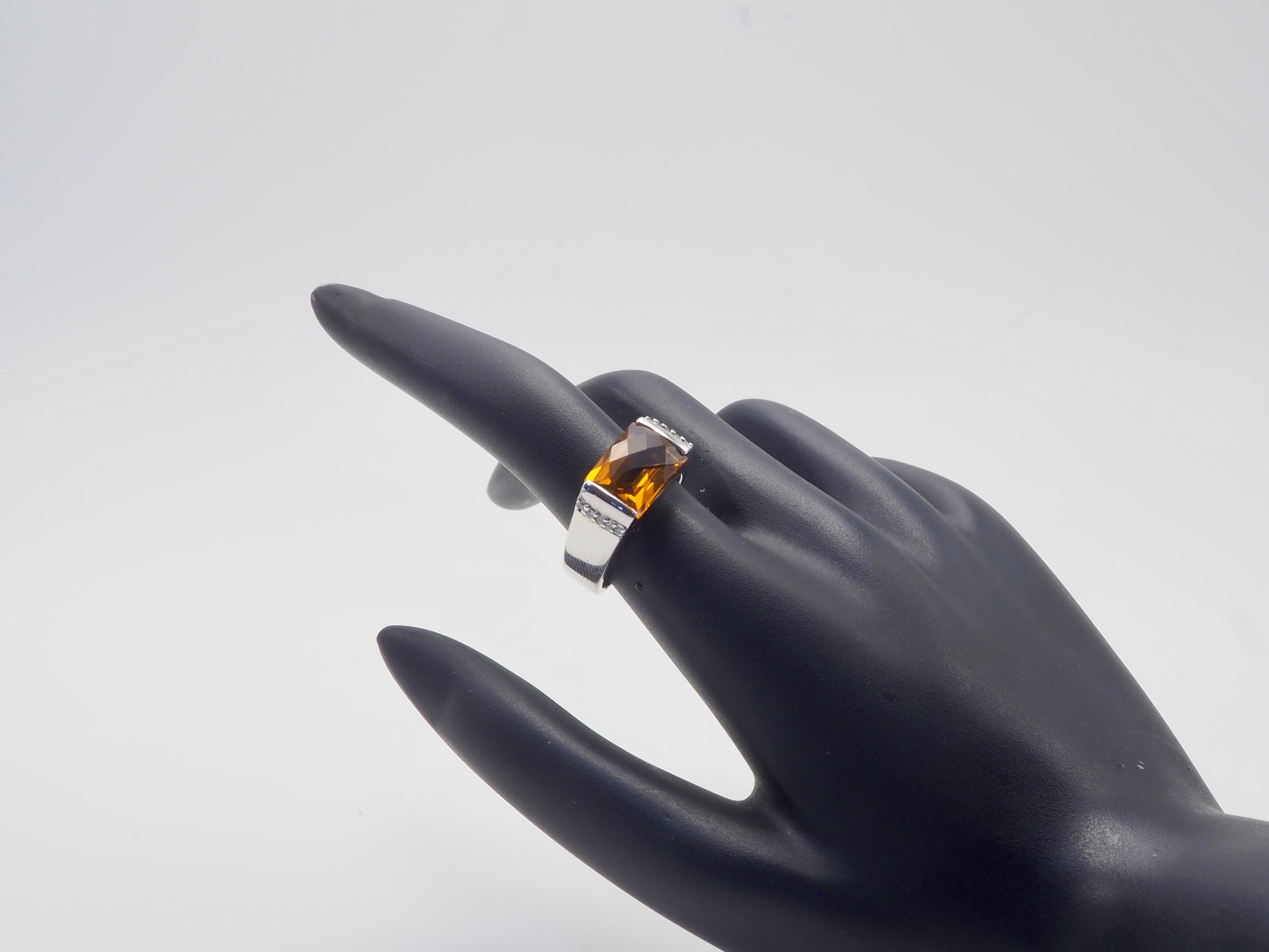Anello con sigillo in argento Sterling 6,29ct rettangolare con Citrino Whiskey e Quarzo Bianco in vendita 2