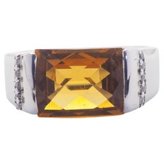 Sterling Silver 6.29ct Rectangular Whiskey Citrine & White Quartz Signet Ring