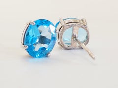 Sterling Silver 6.30ct Oval Swiss Blue Topaz Good Size Stud Earrings
