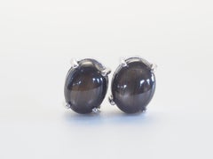 Pendientes de plata de ley con zafiro estrella negro de 6,32 ct