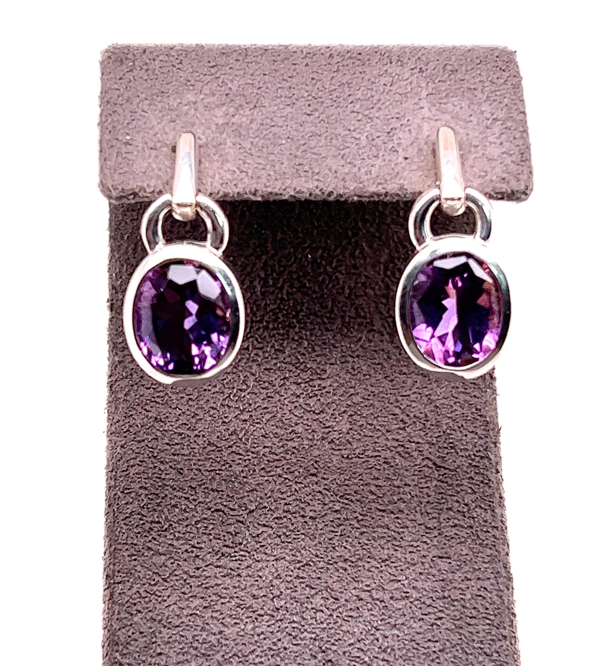 Sterling Silver 6.78 Carat Amethyst Drop Earrings In Good Condition In Towson, MD