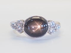 Bague en argent sterling avec saphir noir « Black Star » de 6,83 ct et quartz, taille 8
