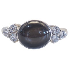 Bague en argent sterling avec saphir noir « Black Star » de 6,83 ct et quartz, taille 8